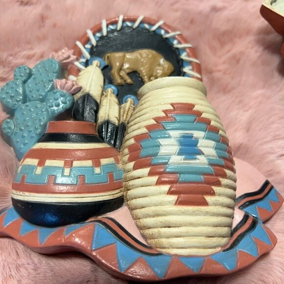 Lot of 7 Vintage Burwood MCM Southwest Native American Aztec wall decor. - Picture 8 of 16